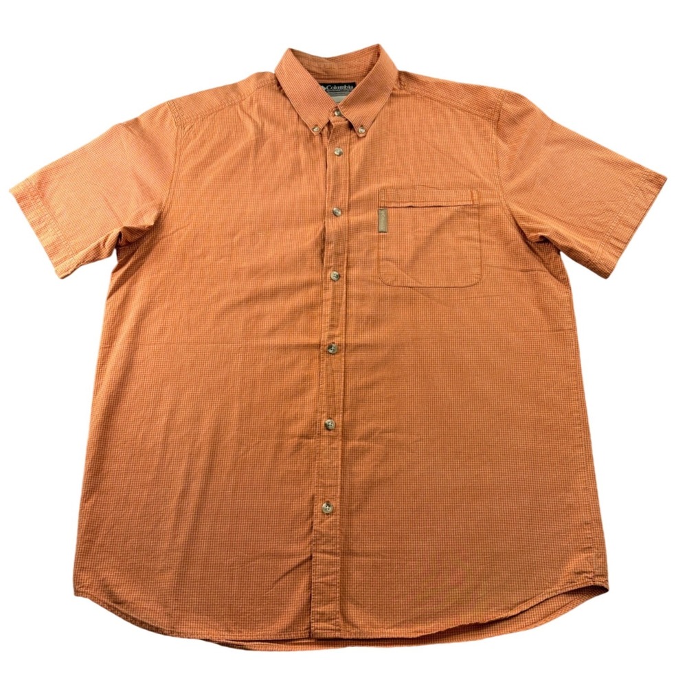 Columbia Men's Orange Gingham Short Sleeve‎ Button Up Shirt Size L